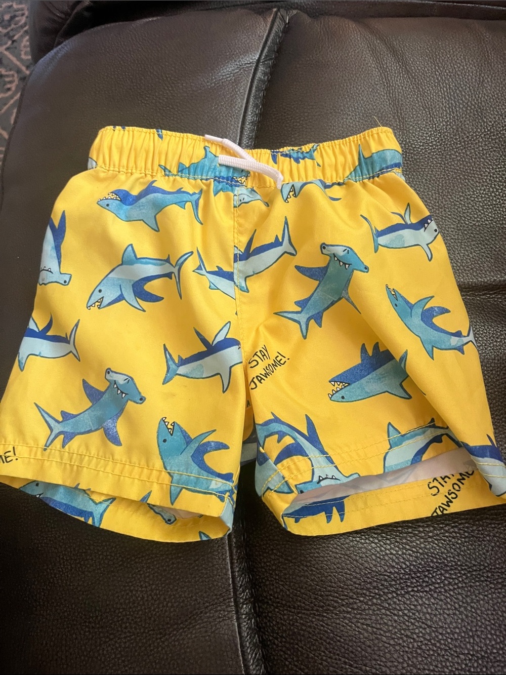 Old Navy Yellow Swim Shorts with Blue Shark Print